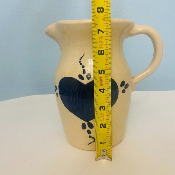 Vintage Marshall Pottery Pitcher Beige Blue Heart Design SR Potter L Houston - Picture 8 of 10